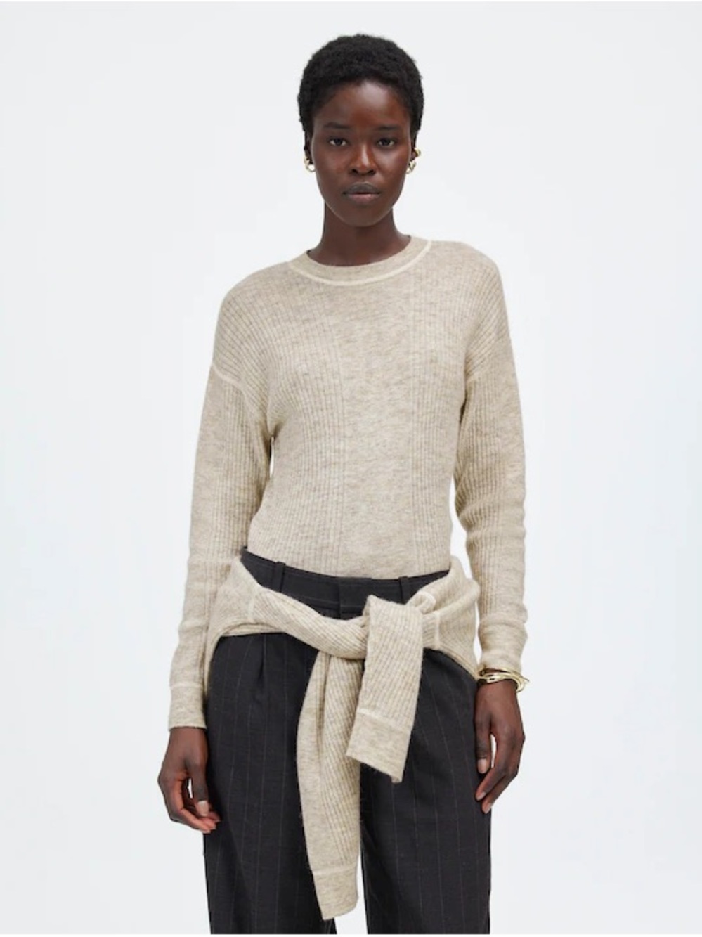 Madewell ribbed alpaca blend crewneck sweater XS Heather stone